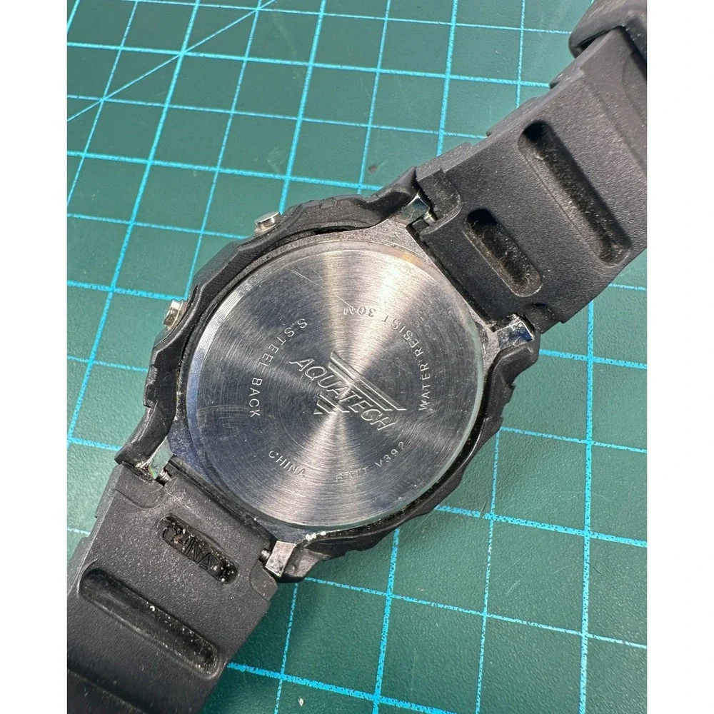 VTG Aquatech Shock Resist Digital Watch Square Black Alarm Chrono NEW BATTERY